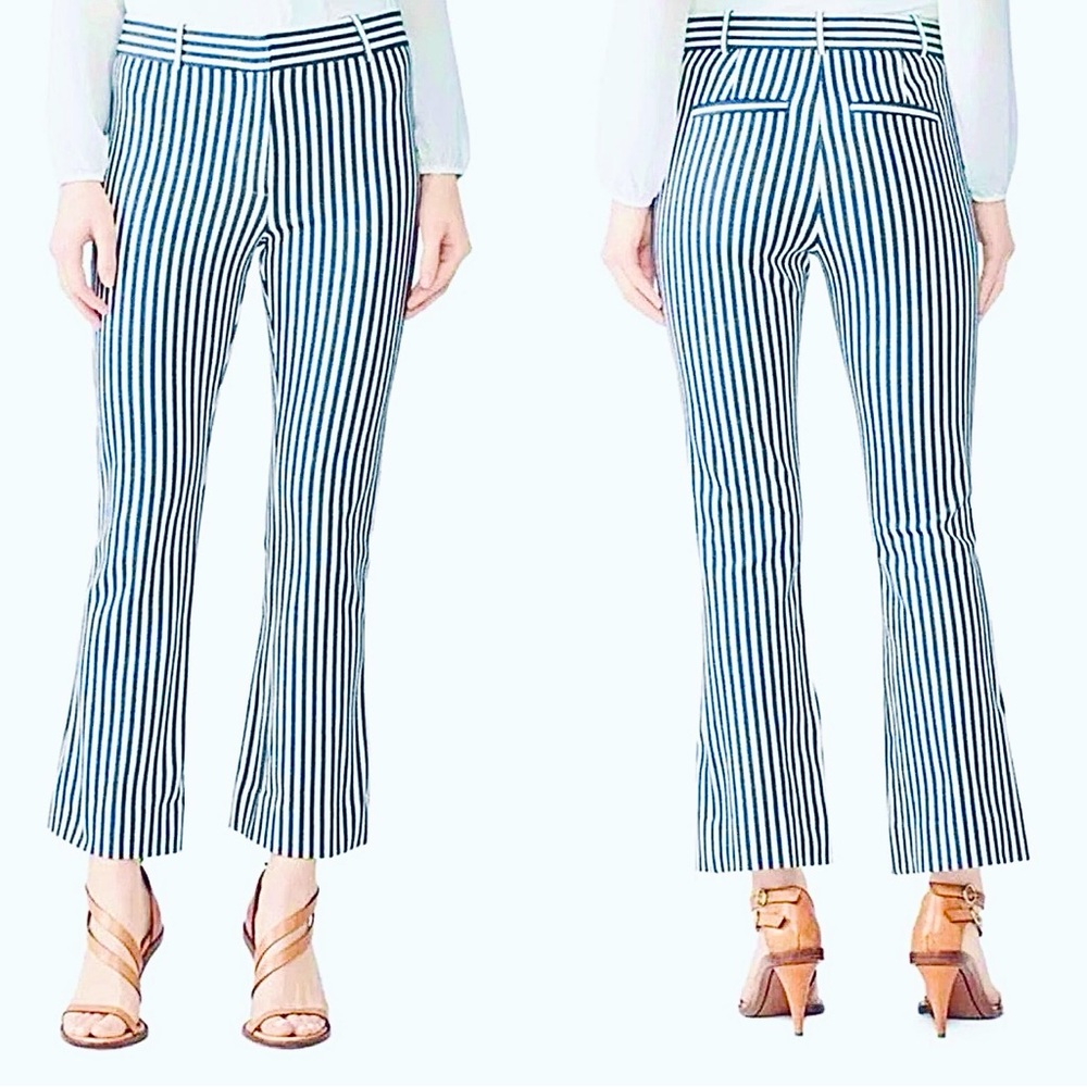 10 Crosby Derek Lam Pinstripe Cropped Flare Trousers Size 0 White/Navy